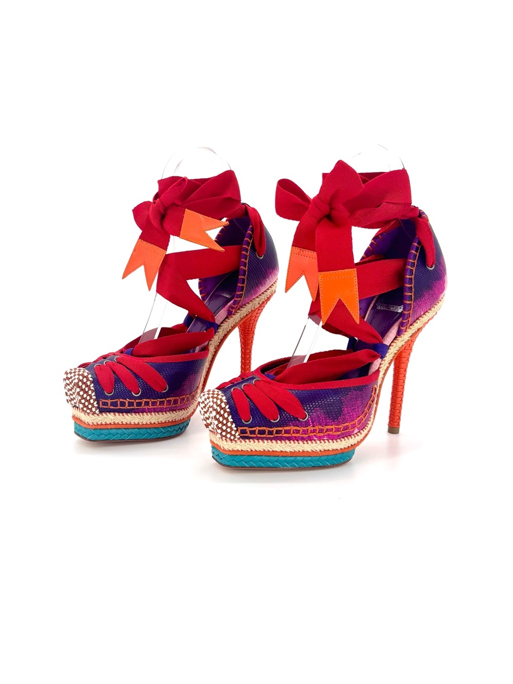 Vintage Dior S2011 Galliano Tahiti Purple Lizard Embossed Wraparound Pumps 36.5